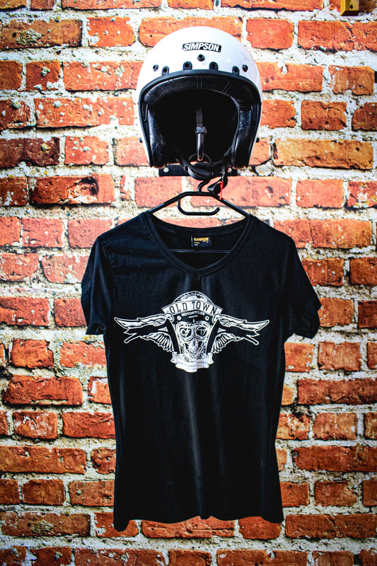 Ape Hanger Black Ladies V-Neck with short sleeves